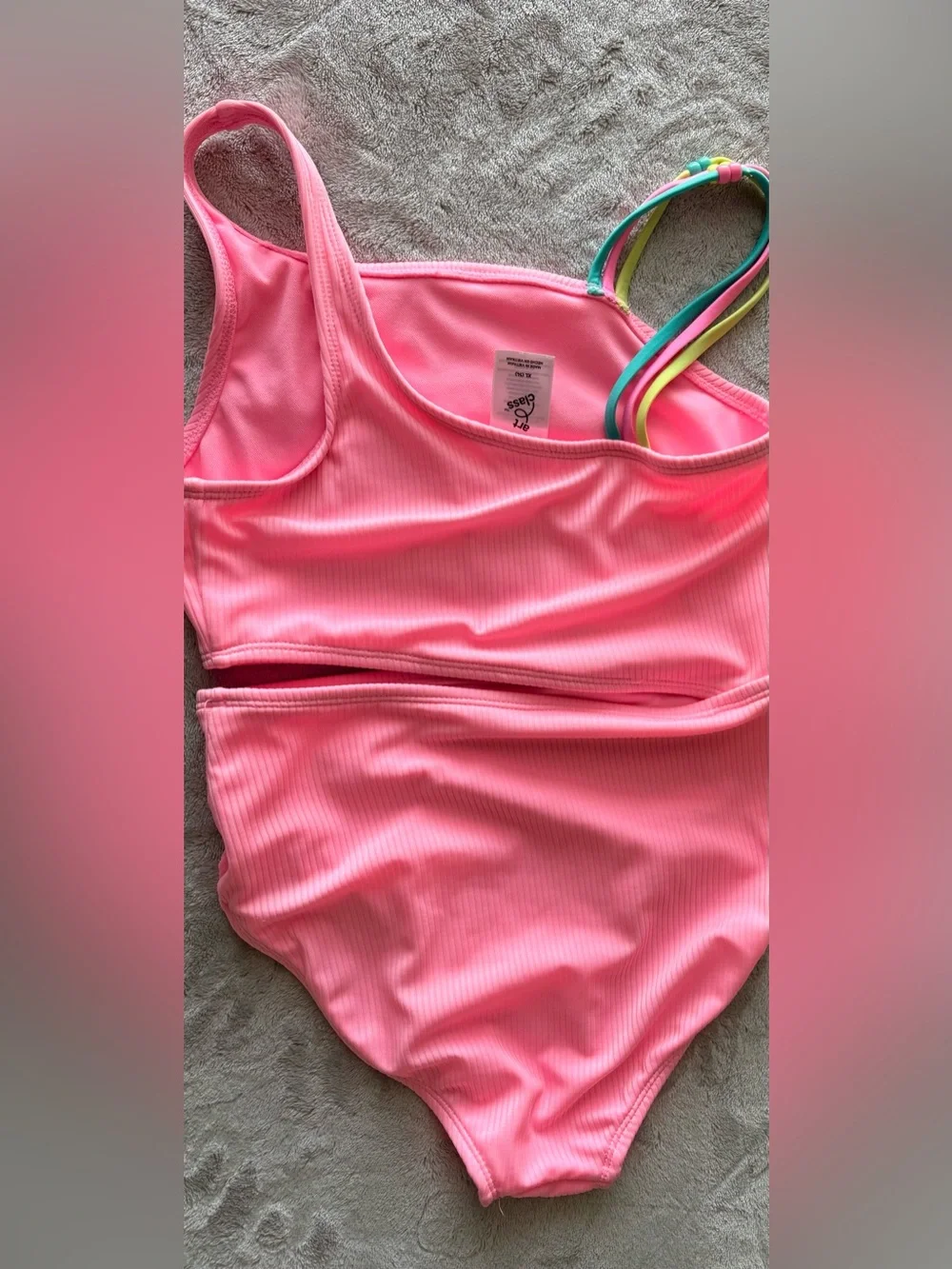 art class Hot Pink Ribbed Two-Piece Swim Set with Multicolor Strap Accent